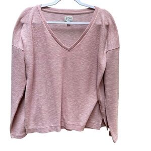 J. Crew Vintage Fleece Sweater Pink V-Neck Pullover Coquette Casual Preppy M